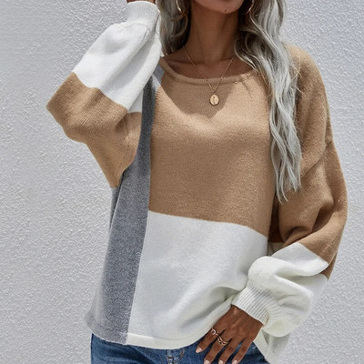 Ženski džemperi dugih rukava 2023, široki, jesen-zimski, prugasti pulover Ženski vintage pulover preko veličine, pleteni 2023