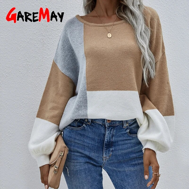 Naiste 2023. aasta pikkade varrukatega avara sügisene triibuline kampsun, naiste vintage kampsun, 2023. aasta kootud ülisuur kampsun