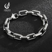 Fongten Vīriešu šarmu rokassprādzes Rokassprādzes Hip Hop Dobs Kvadrātveida roku darbs Ķēdes Nerūsējošā tērauda Rokassprādzes Vīriešiem Vintage Rotaslietas
