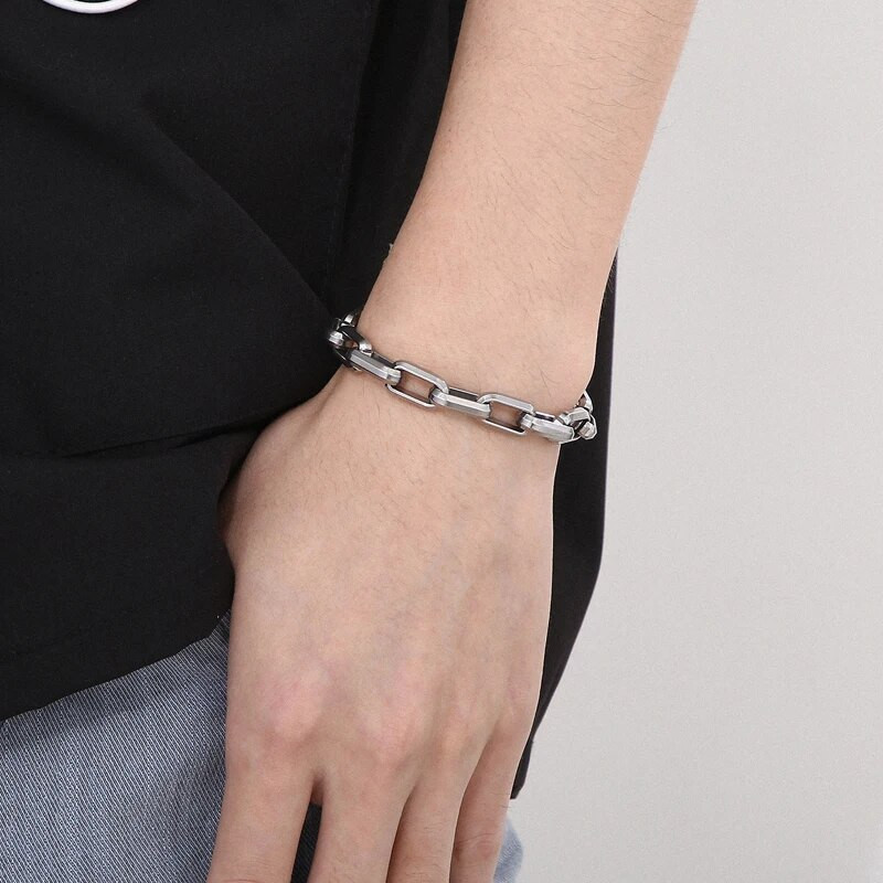 Fongten Vīriešu šarmu rokassprādzes Rokassprādzes Hip Hop Dobs Kvadrātveida roku darbs Ķēdes Nerūsējošā tērauda Rokassprādzes Vīriešiem Vintage Rotaslietas