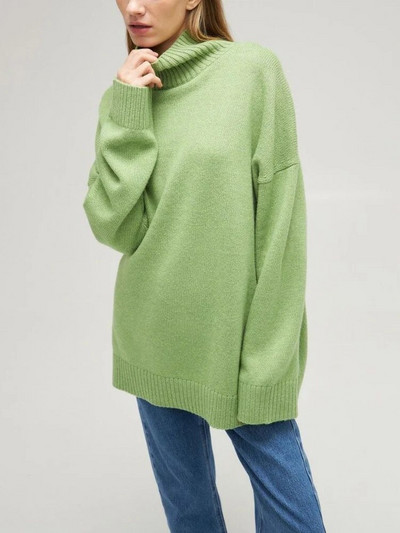Vastag női oversize pulóver garbó zöld vintage barna laza meleg pulóverek kötött felsők téli őszi női pulóver