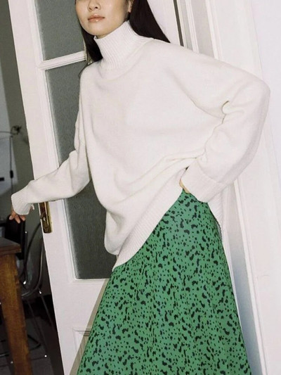 Vastag női oversize pulóver garbó zöld vintage barna laza meleg pulóverek kötött felsők téli őszi női pulóver