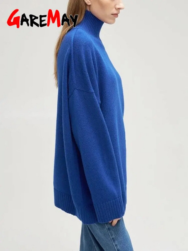 Vastag női oversize pulóver garbó zöld vintage barna laza meleg pulóverek kötött felsők téli őszi női pulóver