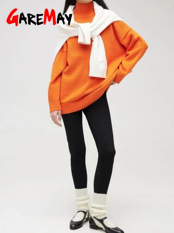 Vastag női oversize pulóver garbó zöld vintage barna laza meleg pulóverek kötött felsők téli őszi női pulóver