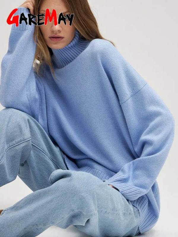 Vastag női oversize pulóver garbó zöld vintage barna laza meleg pulóverek kötött felsők téli őszi női pulóver