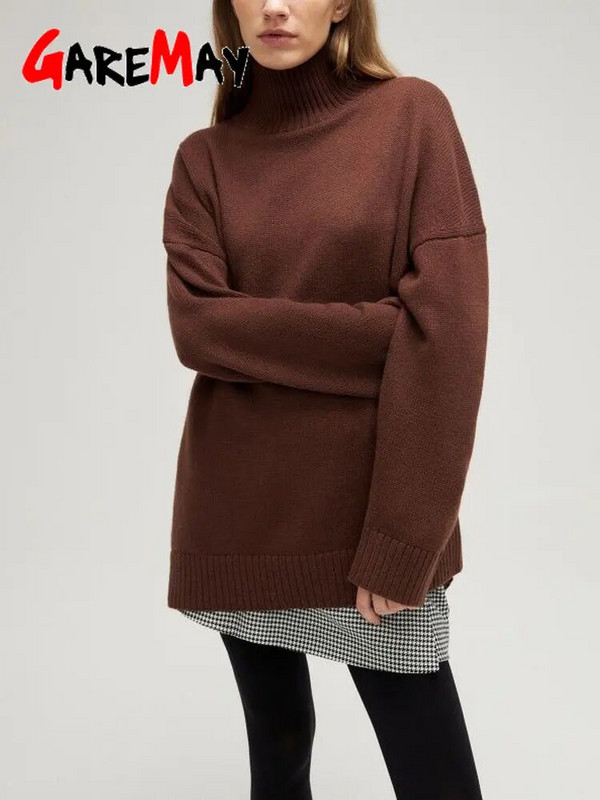 Vastag női oversize pulóver garbó zöld vintage barna laza meleg pulóverek kötött felsők téli őszi női pulóver