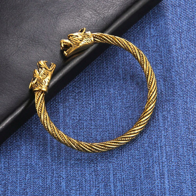 Dawapara Viking Käevõru Fenrir Wolf Head Torque Meeste Käevõru roostevabast terasest Põhjala mütoloogia Amuleti ehted