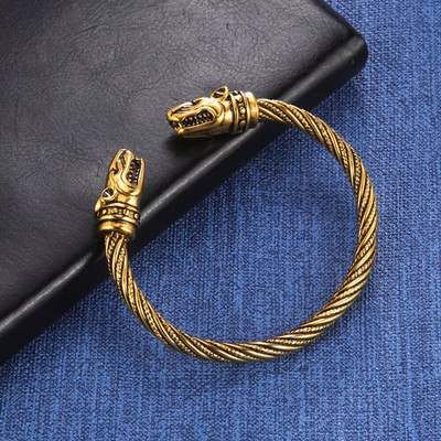 Dawapara Viking Käevõru Fenrir Wolf Head Torque Meeste Käevõru roostevabast terasest Põhjala mütoloogia Amuleti ehted