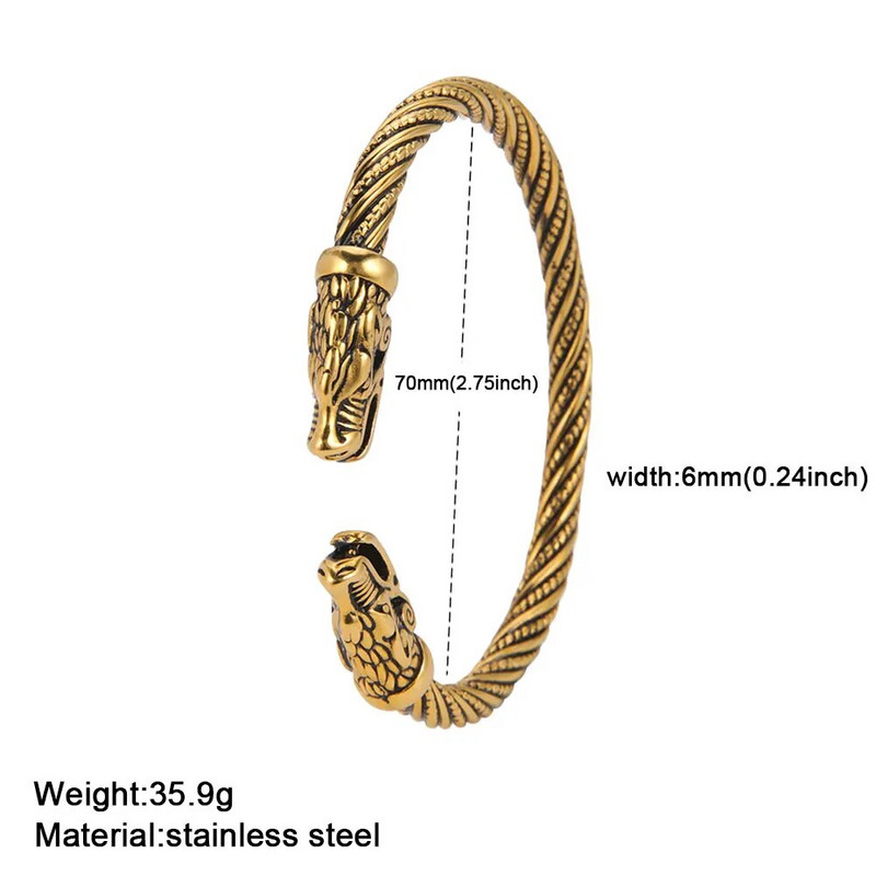 Dawapara Viking Käevõru Fenrir Wolf Head Torque Meeste Käevõru roostevabast terasest Põhjala mütoloogia Amuleti ehted