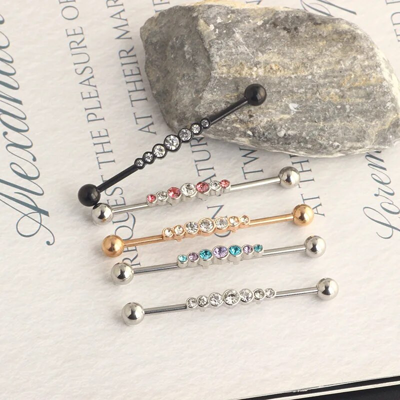 1PC rūpnieciskais pīrsings auskars sievietēm skrimšļa rūpnieciskā stienis spirālveida auss pīrsings cirkons nerūsējošā tērauda ķermeņa rotaslietas