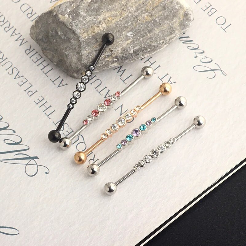 1PC rūpnieciskais pīrsings auskars sievietēm skrimšļa rūpnieciskā stienis spirālveida auss pīrsings cirkons nerūsējošā tērauda ķermeņa rotaslietas