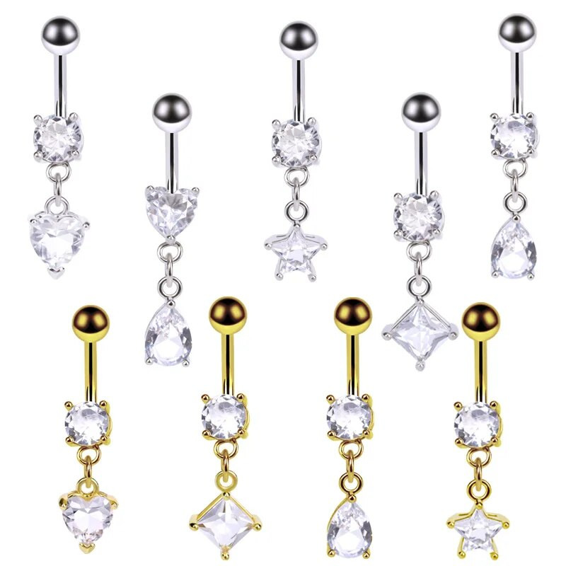 1 tk Seksikad nööprõngad naistele Tähtsüda, roostevabast terasest tsirkoonist naba augustamine rannabikiini aksessuaarid kõhu augustamine