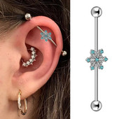 Bule cirkona sniegpārsla rūpnieciskais gredzens sievietēm Industriālais stienis pīrsings auskars no nerūsējošā tērauda ballītes ķermeņa pīrsings rotaslietas