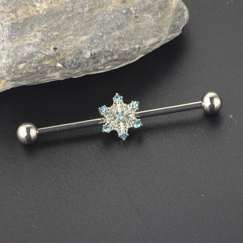 Bule Zircon Snowflake Industrial Ring for Women Industrial barbell piercing σκουλαρίκι από ανοξείδωτο ατσάλι Κόσμημα για διάτρηση σώματος