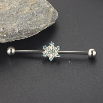 Bule Zircon Snowflake Industrial Ring for Women Industrial barbell piercing σκουλαρίκι από ανοξείδωτο ατσάλι Κόσμημα για διάτρηση σώματος