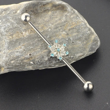 Bule Zircon Snowflake Industrial Ring for Women Industrial barbell piercing σκουλαρίκι από ανοξείδωτο ατσάλι Κόσμημα για διάτρηση σώματος