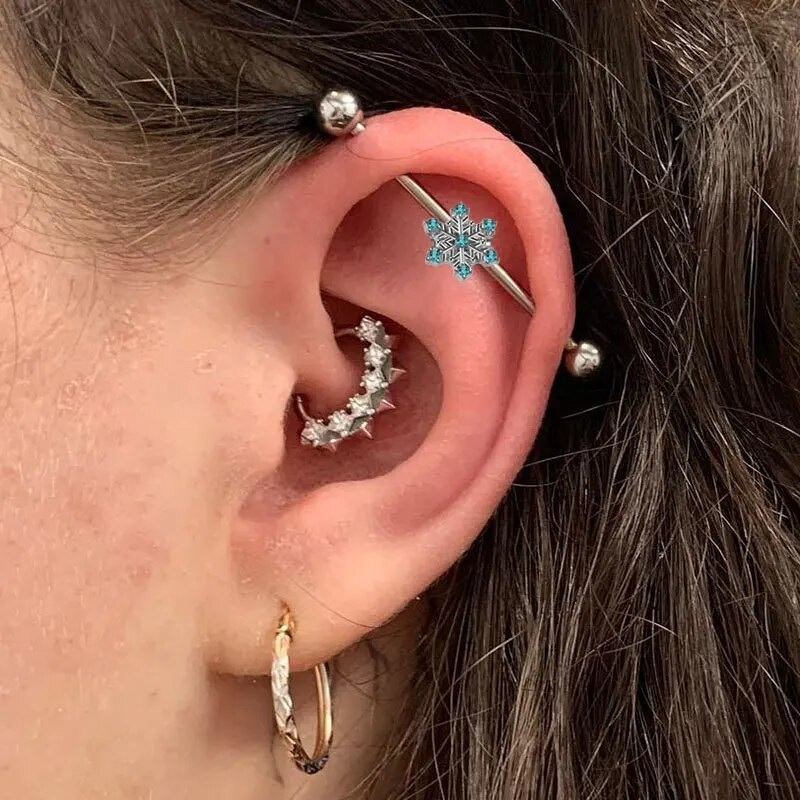 Bule cirkona sniegpārsla rūpnieciskais gredzens sievietēm Industriālais stienis pīrsings auskars no nerūsējošā tērauda ballītes ķermeņa pīrsings rotaslietas