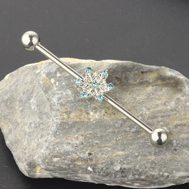 Bule cirkona sniegpārsla rūpnieciskais gredzens sievietēm Industriālais stienis pīrsings auskars no nerūsējošā tērauda ballītes ķermeņa pīrsings rotaslietas