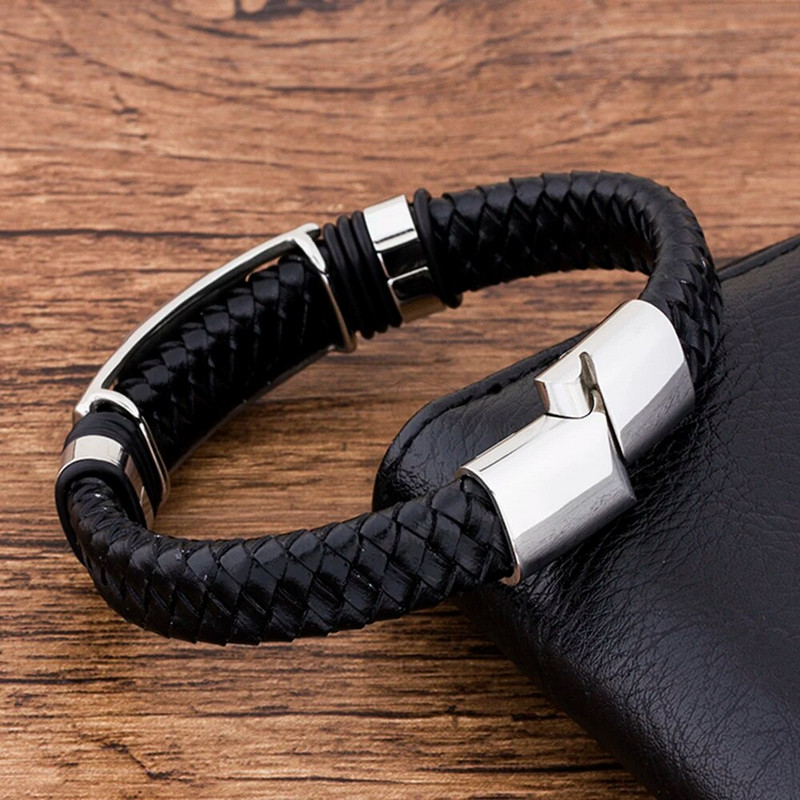 TYO Couples modes šarmu virvju vairumtirdzniecība melna īstas ādas rokassprādze vīriešiem rotaslietas nerūsējošā tērauda magnētiskie aksesuāri