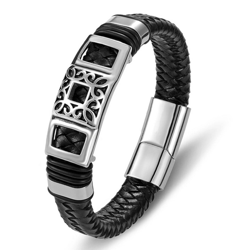 TYO Couples modes šarmu virvju vairumtirdzniecība melna īstas ādas rokassprādze vīriešiem rotaslietas nerūsējošā tērauda magnētiskie aksesuāri