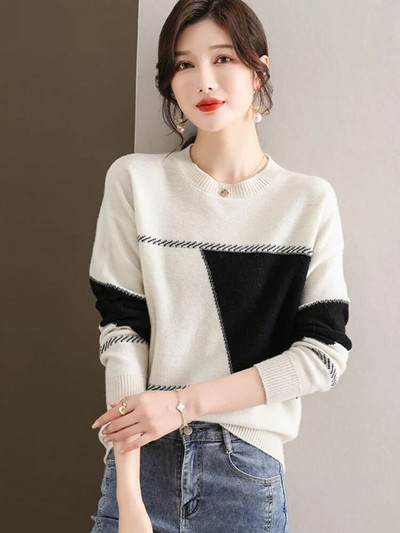 Modes sieviešu džemperi, 2023. gada jauni rudens ziemas trikotāžas izstrādājumi, džemperi ar garām piedurknēm, ielas apģērbi, neformāli, kontrastējoši džemperi