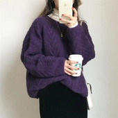 Pulóverek Női Vintage Lila Harajuku Simple Ulzzang Divatos női kötöttáru, hosszú ujjú, téli őszi alap Femme elegáns pulóverek