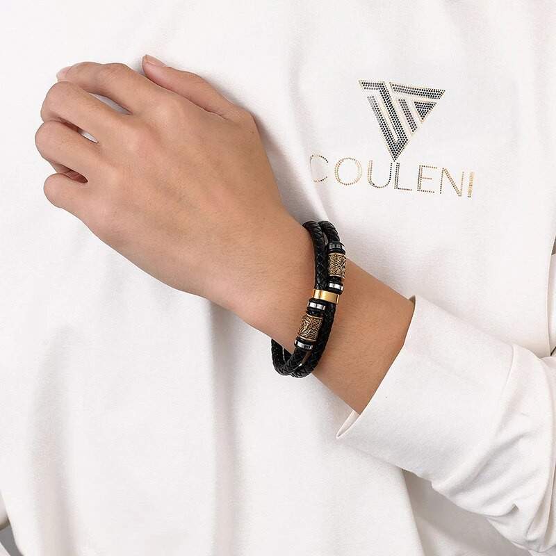 MKENDN skandināvu mitoloģija Vikingu kompass rūnas amulets aproce vīriešiem nerūsējošā tērauda īstas ādas rokassprādzes aproces rotaslietas