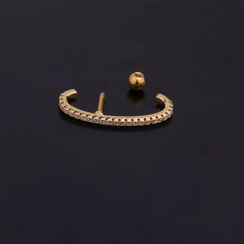 Modes C nerūsējošā tērauda CZ pīrsings auskars sievietēm auss spirāle ar skrūvējamu atpakaļ cirkona auskaru pīrsings ķermeņa rotaslietas 1 gab.