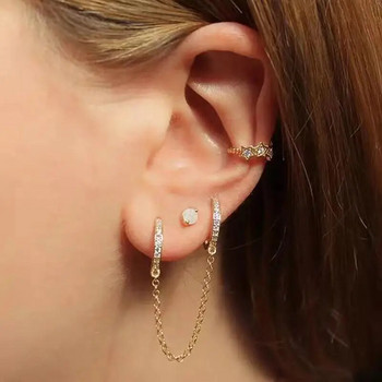 Trend Ζιργκόν στρογγυλά αναδιπλούμενα σκουλαρίκια για γυναίκες Huggie Σκουλαρίκια με διπλό τρύπημα κρίκους Αξεσουάρ δαχτυλιδιών αυτιών Μόδα κοσμήματα δώρο