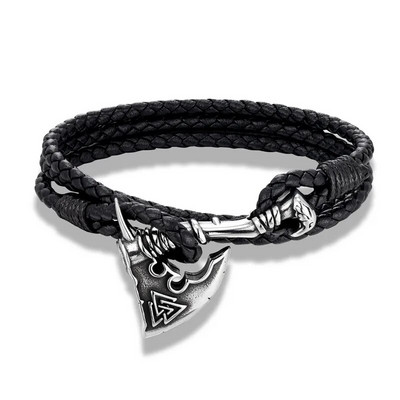 MKENDN vīriešu vikingu cirvis daudzslāņu šarms ādas aproce nerūsējošais tērauds norvēģu rūnu cirvis Thor āmurs Mjolnir slāvu amulets rotaslietas