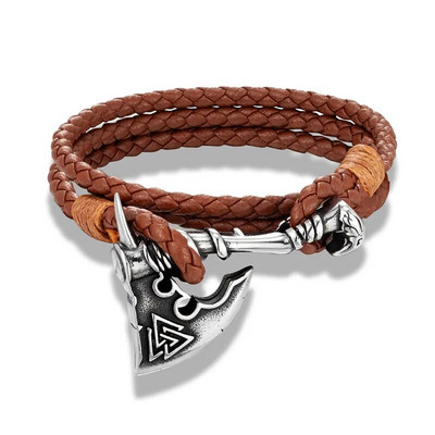 MKENDN vīriešu vikingu cirvis daudzslāņu šarms ādas aproce nerūsējošais tērauds norvēģu rūnu cirvis Thor āmurs Mjolnir slāvu amulets rotaslietas