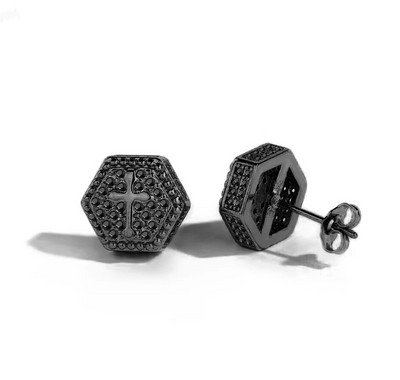 Hiphop Rock Punk Cross Stud Férfi Fülbevaló Iced Out CZ cirkónia Visszacsavarható Piercing Fülbevaló Rapper Homme Gift Fashion Jewelry