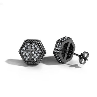 Hiphop Rock Punk Cross Stud Férfi Fülbevaló Iced Out CZ cirkónia Visszacsavarható Piercing Fülbevaló Rapper Homme Gift Fashion Jewelry