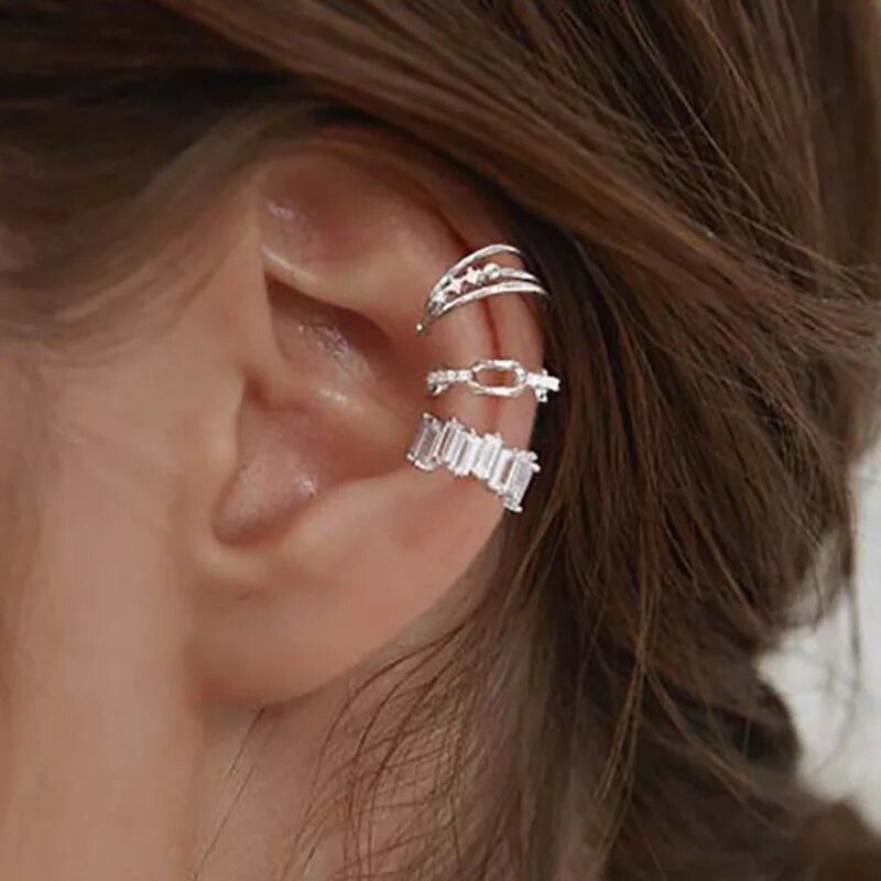 Kristály hamis piercing fülbevaló nőknek cirkónia arany színű fülmandzsetta női elegáns kubai link lánc porcos fülbevaló ékszer