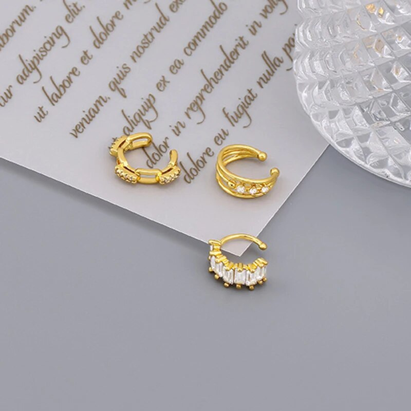 Kristály hamis piercing fülbevaló nőknek cirkónia arany színű fülmandzsetta női elegáns kubai link lánc porcos fülbevaló ékszer