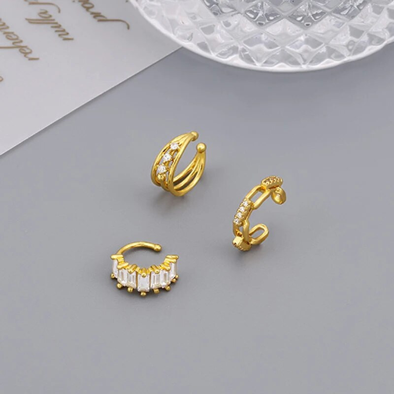 Kristály hamis piercing fülbevaló nőknek cirkónia arany színű fülmandzsetta női elegáns kubai link lánc porcos fülbevaló ékszer