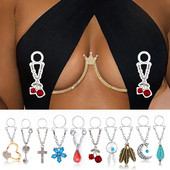2 ks sexy nastaviteľný falošný piercing do bradavky pre ženy z nehrdzavejúcej ocele s čerešňovým srdcom, prsiami, hrudníkom, dekoráciou, šperky na telo, darček