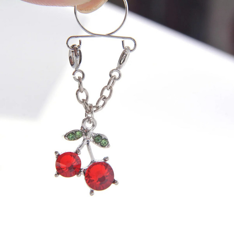 2 ks sexy nastaviteľný falošný piercing do bradavky pre ženy z nehrdzavejúcej ocele s čerešňovým srdcom, prsiami, hrudníkom, dekoráciou, šperky na telo, darček