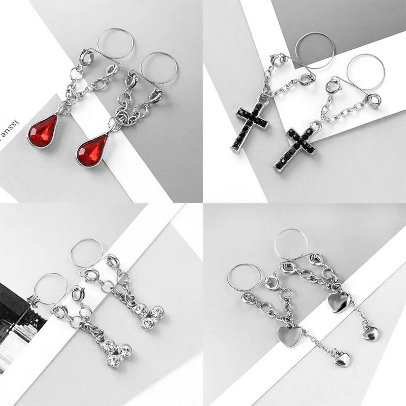 2 ks sexy nastaviteľný falošný piercing do bradavky pre ženy z nehrdzavejúcej ocele s čerešňovým srdcom, prsiami, hrudníkom, dekoráciou, šperky na telo, darček