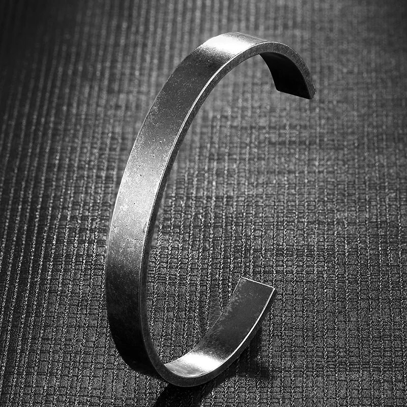 MKENDN Punk Men Vintage oksidēts melns nerūsējošā tērauda vienkāršas aproces rokassprādzes rokassprādze viņam Valentīna dienas dāvana