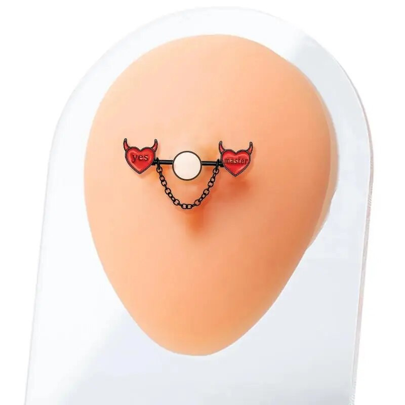 Goth Sexy Red Evil Heart spenelių žiedai juodi nerūdijančio plieno grandinėlės spenelių auskarai moterims Krūtinės dekoras Kūno papuošalai Helovinas