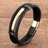 Burvīgs daudzslāņu ādas nerūsējošā tērauda vīriešu rokassprādze Magnētiskā aizdare melna virves ķēde vīriešiem Valentīna dienas rotaslietas dāvanas