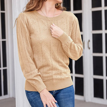 GK Κομψό πουλόβερ Γυναικεία πουλόβερ με κούφιο μακρυμάνικο Πλεκτό με λαιμόκοψη Πλεκτό Πλεκτό πουκάμισο μπλούζα με ραβδώσεις