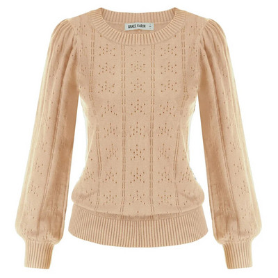 GK elegantiški megztiniai, moteriški megztiniai su iškirptomis rankovėmis ilgomis rankovėmis, mezginiai, palaidi, megzti marškiniai, palaidinė, briaunoti ploni viršutiniai drabužiai