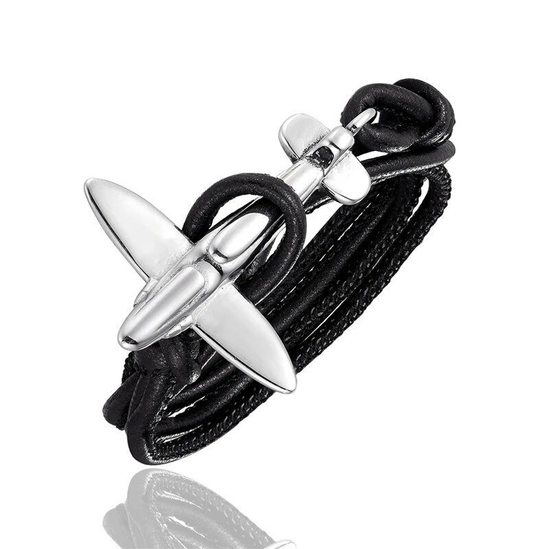 Hot Ale Air Style Hope Többrétegű bőr horgony karkötő férfi rozsdamentes acél repülőgép bilincs csat Barátság Pulseira Homme