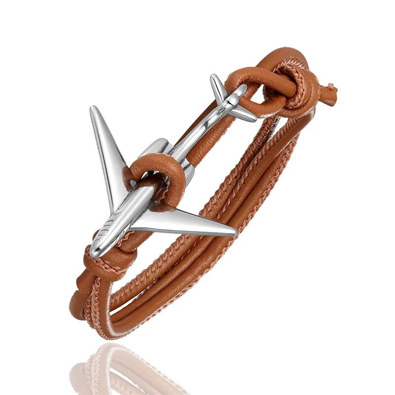 Hot Ale Air Style Hope Többrétegű bőr horgony karkötő férfi rozsdamentes acél repülőgép bilincs csat Barátság Pulseira Homme