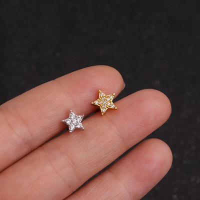 1 db Holdcsillag Szív Kereszt Virág Korona Helix Piercing Tragus Stud Conch Fülbevaló Arany és Ezüst Szín Cz Porc Stud