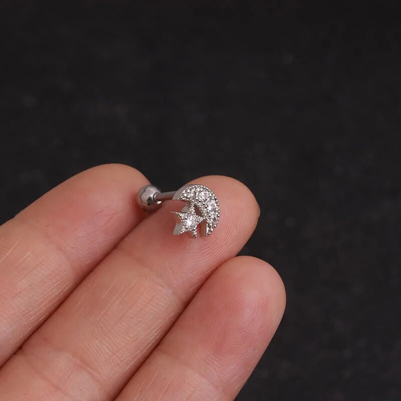 1 db Holdcsillag Szív Kereszt Virág Korona Helix Piercing Tragus Stud Conch Fülbevaló Arany és Ezüst Szín Cz Porc Stud