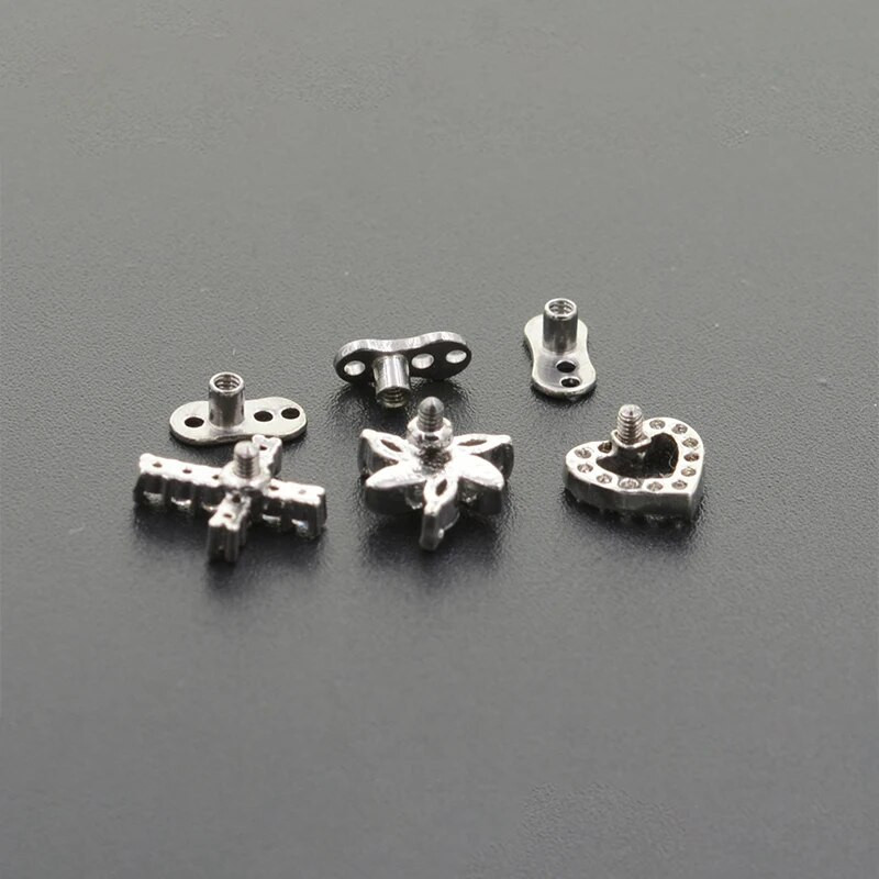 1 gab. Ziedu mikro ādas enkura titāna pīrsingi ādas enkura pamatne un topi Skinner Diver galvas implanti ķermeņa pīrsingu rotaslietas