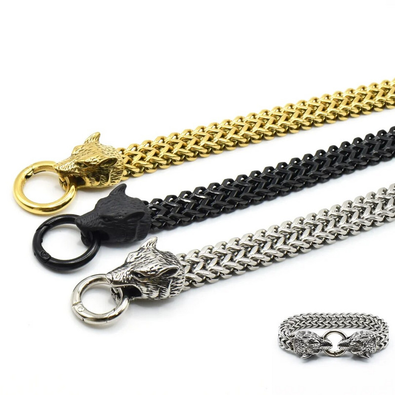 Nerūsējošā tērauda pīts vintage vikingu skandināvu vilka ķēdes rokassprādze 19/21/23 cm vīriešiem Dominējošas roka motociklistu ballītes rotaslietas